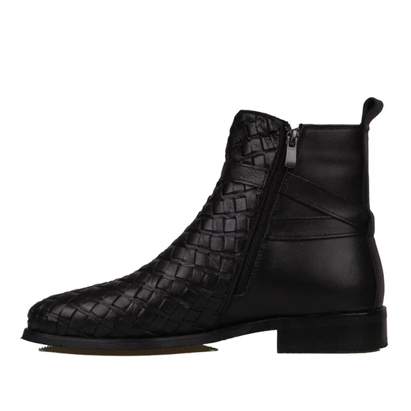 Slayka Siyah Charm El İşlemeli Hakiki Deri Erkek Klasik Bot - Resim 3