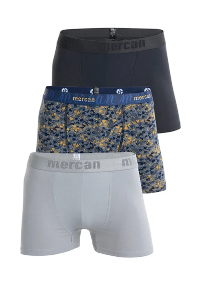 Mercan 3'lü Erkek Çok Renkli Pamuklu Likralı Boxer (GRİ ANTRASİT DANGER)