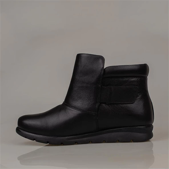 Muya Siyah Hakiki Deri 6 Noktalı Ortopedik Cırtlı Anne Botu - Resim 3