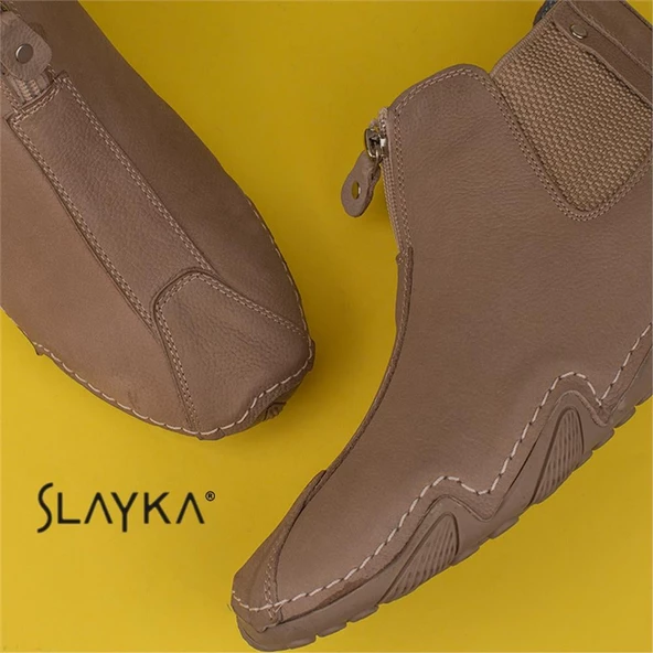 Slayka Krem Flexible Erkek Hakiki Nubuk Deri Esnek Kauçuk Bot - 6