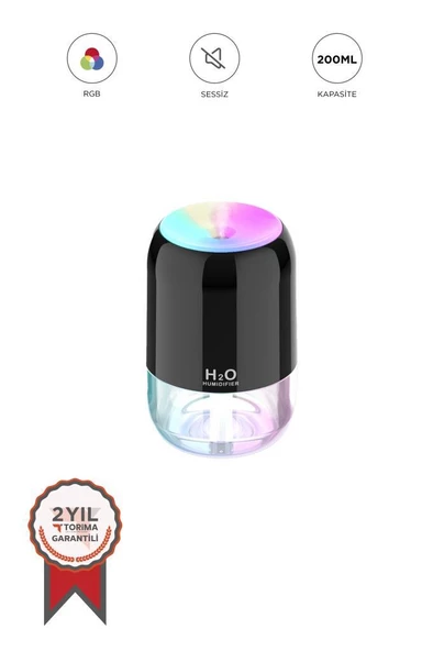 Torima H6 Siyah 200ml Ultrasonik Renkli Hava Nemlendirici Buhar Makinesi Ve Aroma Difüzörü