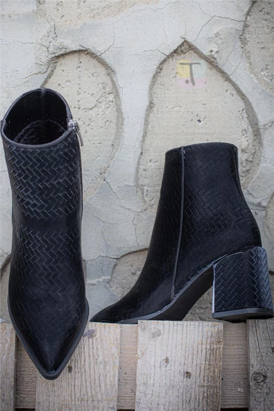 Trend Adımlar Siyah Hila Kadın Kalın Topuklu Klasik Bot - Resim 12