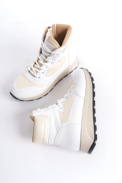 Misref Beyaz Krem Spor Ayakkabı Günlük Hafif Fermuarlı Bot - 2