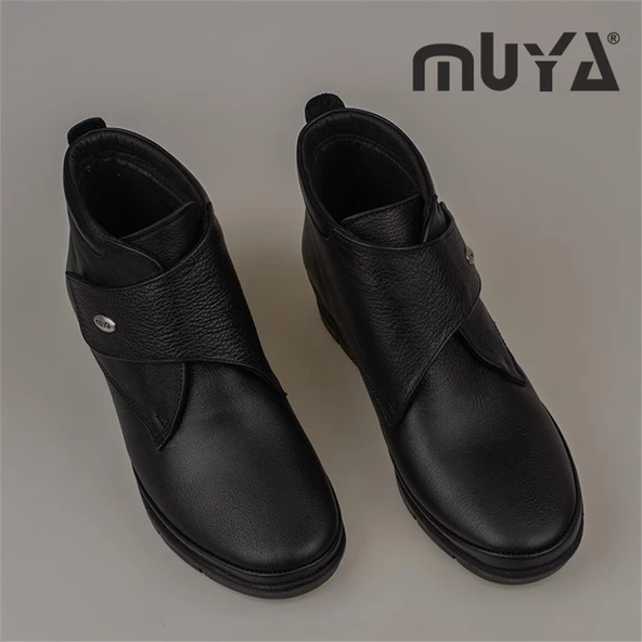 Muya Siyah Kadın Hakiki Deri Cırtlı Bot - 6
