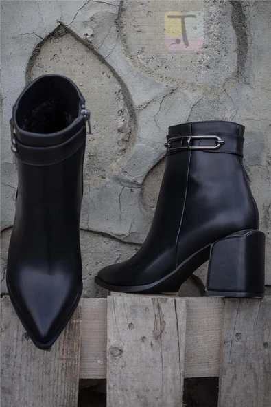 Trend Adımlar Siyah Licity Kadın Topuklu Klasik Sade Bot - Resim 9