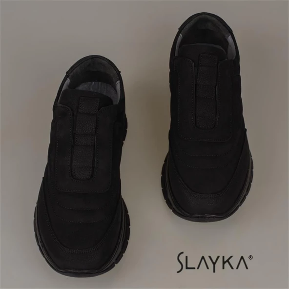Slayka Siyah Gabo Hakiki Nubuk Deri Mevsimlik Erkek Ayakkabı - Resim 5
