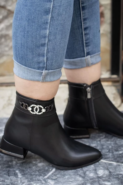 Trend Adımlar Siyah Pearl Kadın Klasik Bot - Resim 4