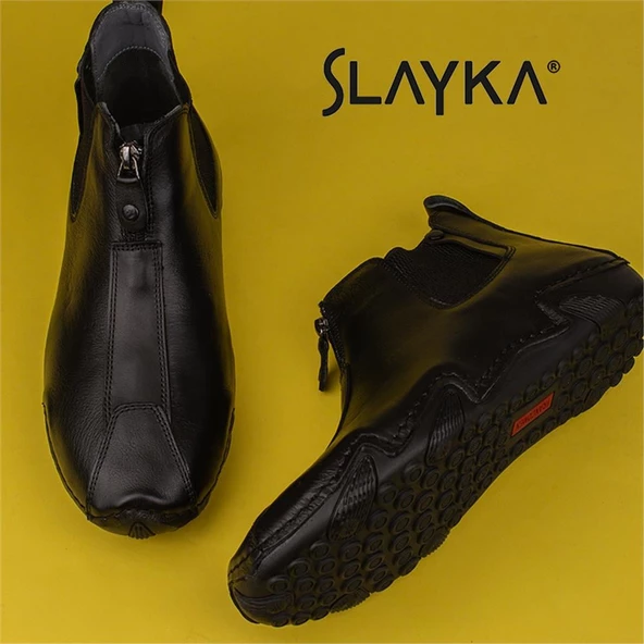Slayka Siyah Flexible Erkek Hakiki Deri Esnek Kauçuk Bot - 5