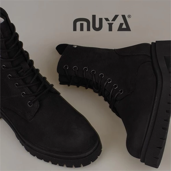 Muya Siyah Kadın Hakiki Nubuk Deri Casual Postal Bot - 5