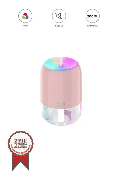 Torima H6 Pembe 200ml Ultrasonik Renkli Hava Nemlendirici Buhar Makinesi Ve Aroma Difüzörü