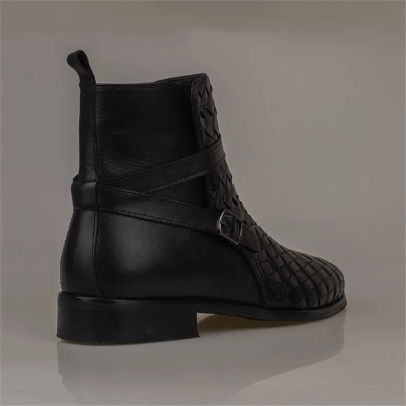 Slayka Siyah Charm El İşlemeli Hakiki Deri Erkek Klasik Bot - Resim 4