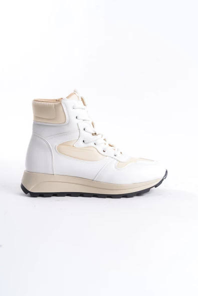 Misref Beyaz Krem Spor Ayakkabı Günlük Hafif Fermuarlı Bot - 4