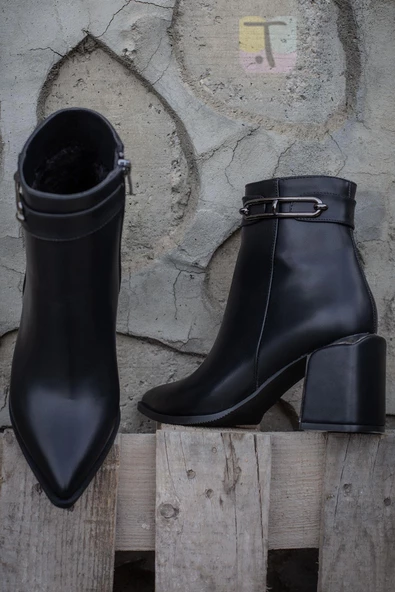 Trend Adımlar Siyah Licity Kadın Topuklu Klasik Sade Bot - Resim 5