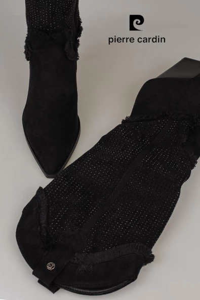 Pierre Cardin Siyah Kadın Klasik Taşlı Uzun Süet Bot - 4