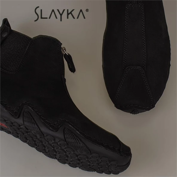 Slayka Siyah Flexible Erkek Hakiki Nubuk Deri Esnek Kauçuk Bot - 6