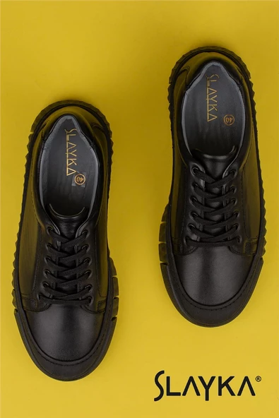 Slayka Siyah Slayka Glacier Hakiki Deri Erkek Casual Ayakkabı - Resim 4