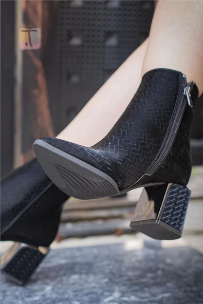 Trend Adımlar Siyah Hila Kadın Kalın Topuklu Klasik Bot - Resim 9