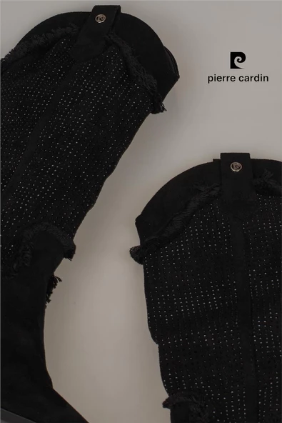 Pierre Cardin Siyah Kadın Klasik Taşlı Uzun Süet Bot - 8