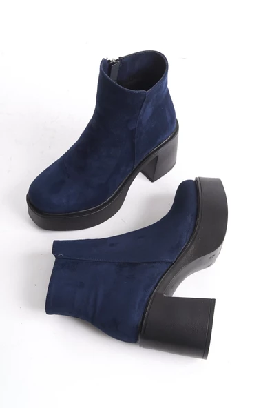 Hancez Lacivert Süet Kalın Platform Topuklu Kadın Bot - Resim 2