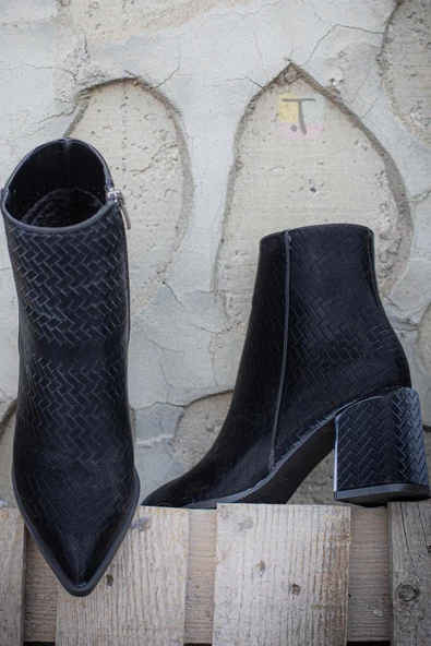 Trend Adımlar Siyah Hila Kadın Kalın Topuklu Klasik Bot - Resim 7