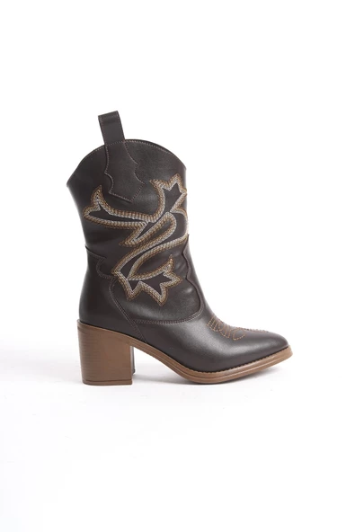 Bazal Acı Kahverengi Kovboy Bot Topuklu Rahat Nakışlı Western Bot - 4