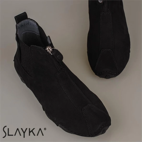 Slayka Siyah Flexible Erkek Hakiki Nubuk Deri Esnek Kauçuk Bot - 5
