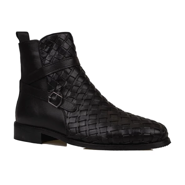 Slayka Siyah Charm El İşlemeli Hakiki Deri Erkek Klasik Bot ürün görseli 1