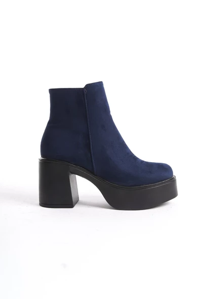 Hancez Lacivert Süet Kalın Platform Topuklu Kadın Bot - Resim 4