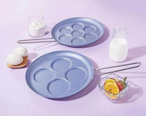 Tantitoni Gri Mavi Renk Granit Pankek Tavası 28CM -7 Bölmeli (Çelik Kulp) - 2