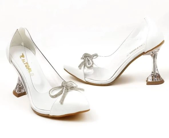 Seribo Sindirella 10 cm Topuklu Şeffaf Stiletto Kadın Ayakkabı - Resim 4