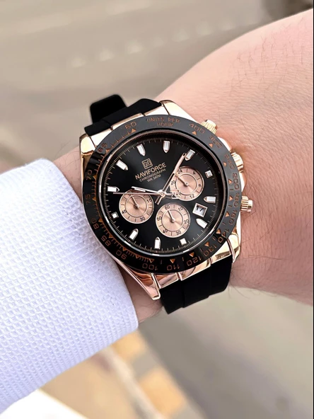 Naviforce Silikon Kordon İç Fonksiyonları Aktif 3 Atm Suya Dayanıklı Erkek Kol Saati E.N8054.RS - Resim 2