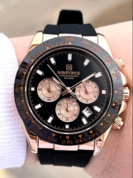 Naviforce Silikon Kordon İç Fonksiyonları Aktif 3 Atm Suya Dayanıklı Erkek Kol Saati E.N8054.RS - Resim 3