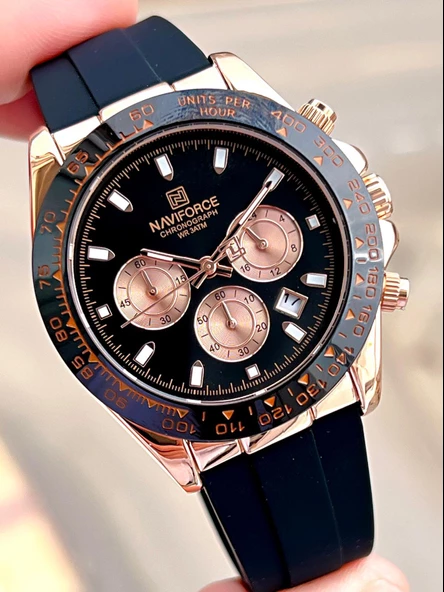 Naviforce Silikon Kordon İç Fonksiyonları Aktif 3 Atm Suya Dayanıklı Erkek Kol Saati E.N8054.RS - Resim 5