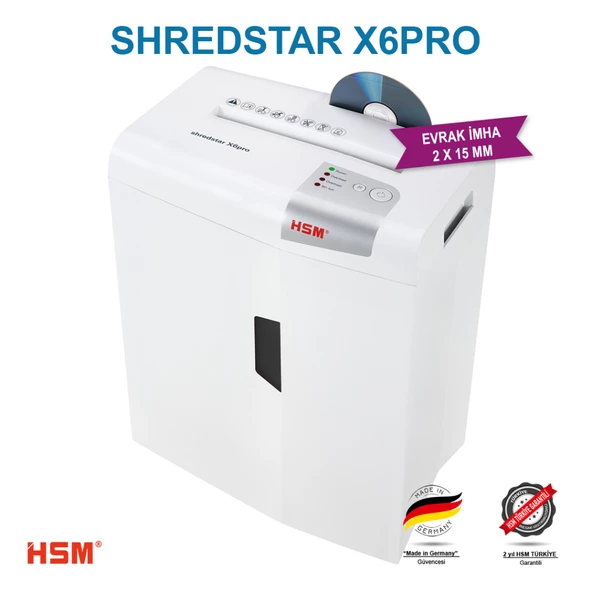HSM SHREDSTAR X6 PRO Evrak İmha Makinesi / Kağıt Kırpma Makinesi - CD İmha Makinesi - Çapraz Konfeti kesim 2x15 mm - 20lt - 4