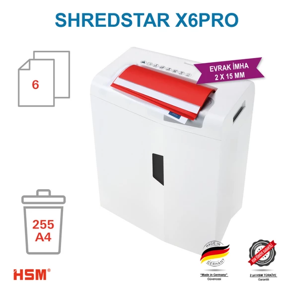 HSM SHREDSTAR X6 PRO Evrak İmha Makinesi / Kağıt Kırpma Makinesi - CD İmha Makinesi - Çapraz Konfeti kesim 2x15 mm - 20lt - 3