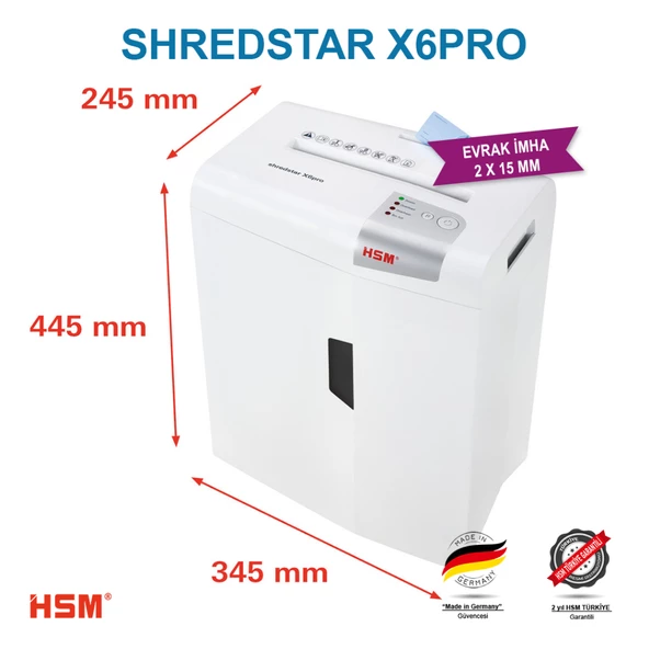 HSM SHREDSTAR X6 PRO Evrak İmha Makinesi / Kağıt Kırpma Makinesi - CD İmha Makinesi - Çapraz Konfeti kesim 2x15 mm - 20lt - 2