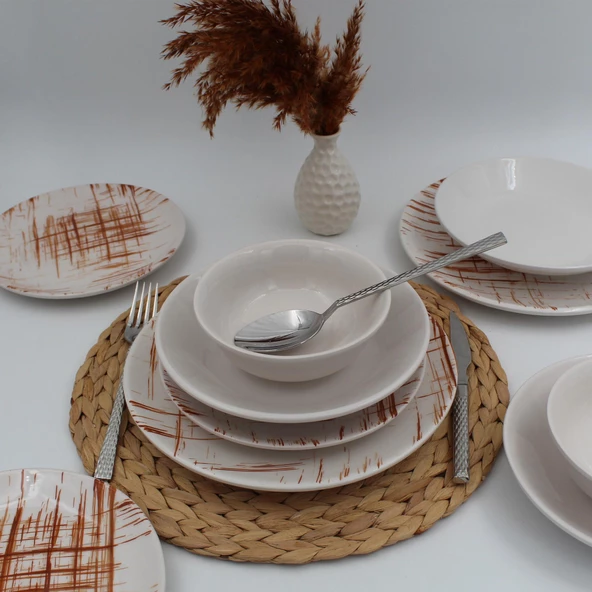 Ekose 24 Parça 6 Kişilk Karamel Yemek Takımı Düz - 2