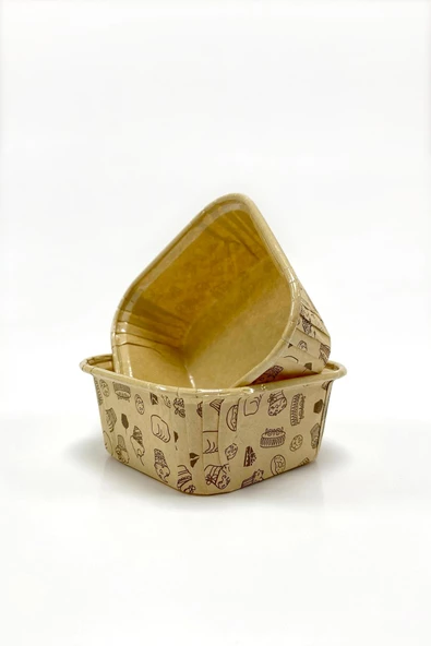 Dolphin Muffin Kare Kağıt Kraft Desenli Sarı Kek Kalıbı Kapsülü Kabı - 50 Adetlik 10 Paket - Resim 4