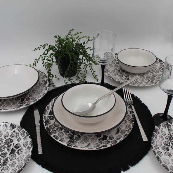 Snake 48 Parça Yemek Takımı Siyah