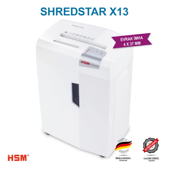 HSM SHREDSTAR X13 Evrak İmha Makinesi / Kağıt Kırpma Makinesi - CD İmha Makinesi - Çapraz/konfeti kesim 4x37 mm - 23lt - 2