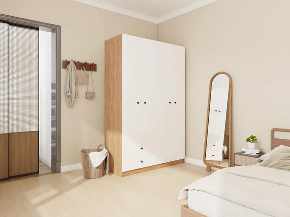 4 Kapaklı 2 Çekmeceli Gardırop MarbellaKiraz/Beyaz Renk - 2