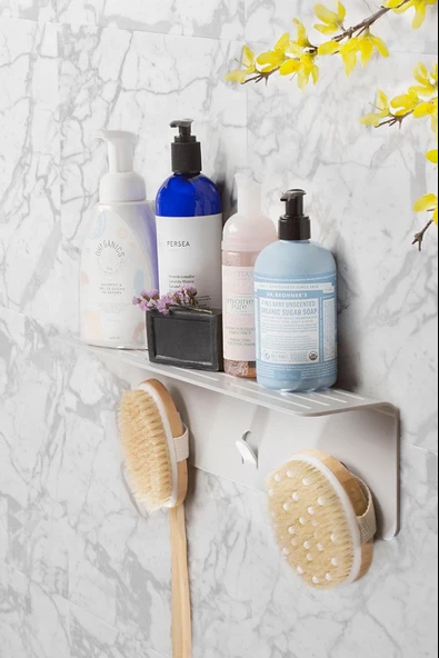 Modern Paslanmaz Metal Duş Rafı, Duş Düzenleyici, Banyo Rafı, Bayno Şampuanlık Beyaz - 2