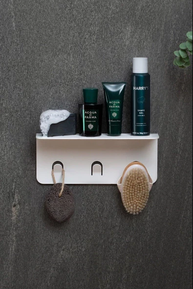 Modern Paslanmaz Metal Duş Rafı, Duş Düzenleyici, Banyo Rafı, Bayno Şampuanlık Beyaz - 5