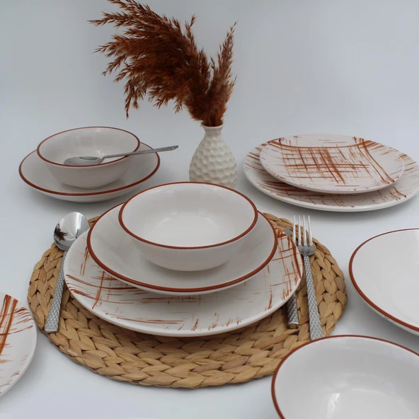 Ekose 8 Parça 2 kişilik Karamel Yemek Takımı