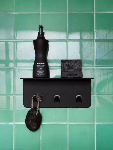 Modern Paslanmaz Metal Duş Rafı, Duş Düzenleyici, Banyo Rafı, Bayno Şampuanlık Siyah - 3