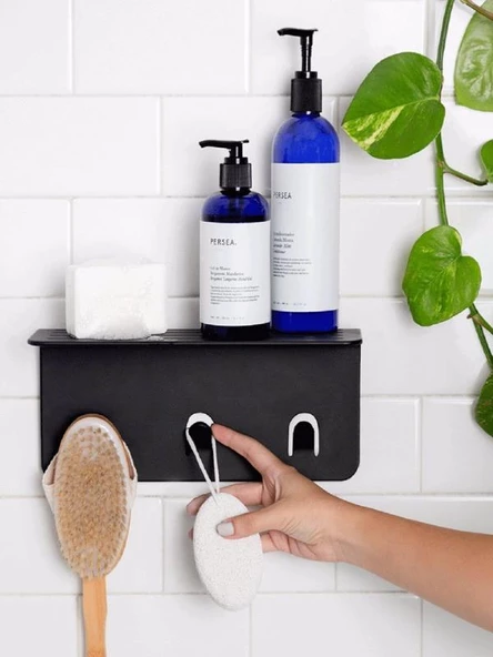 Modern Paslanmaz Metal Duş Rafı, Duş Düzenleyici, Banyo Rafı, Bayno Şampuanlık Siyah - 7