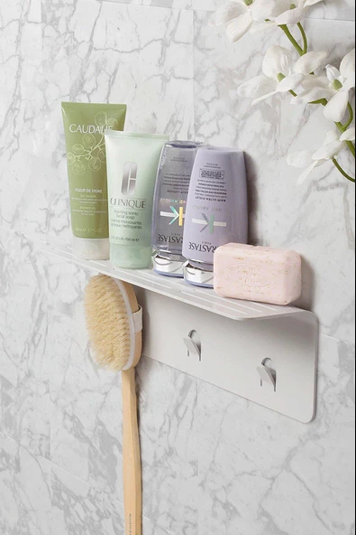 Modern Paslanmaz Metal Duş Rafı, Duş Düzenleyici, Banyo Rafı, Bayno Şampuanlık Beyaz