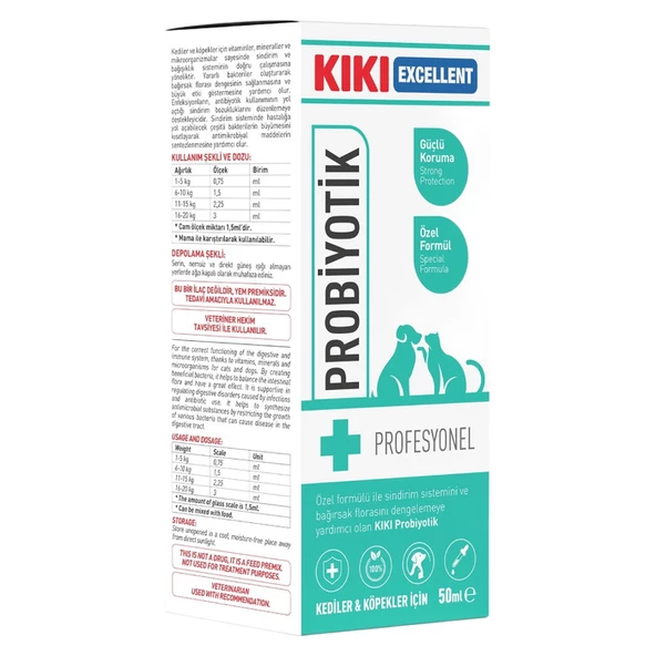 Kiki Excellent  Kedi & Köpek Probiyotik - Kedi & Köpekler Için Sindirim Sistemi Düzenleyici - Vitamin Takviyesi 50ml