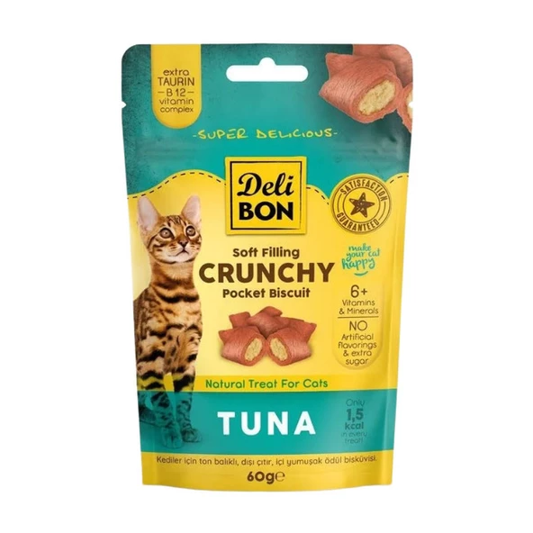 Delibon  Crunchy İçi Dolgulu Ödül Bisküvisi Tunalı 60 Gr