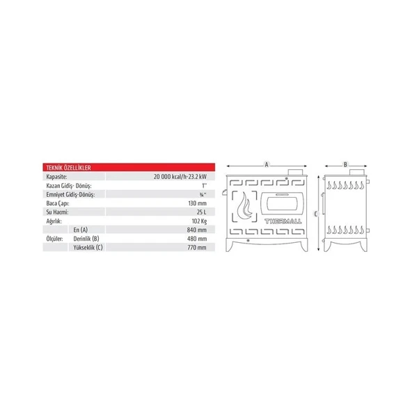 Thermall T-20 Lora Kuzine Kovalı Fanlı Kat Kalorifer Sobas - 5